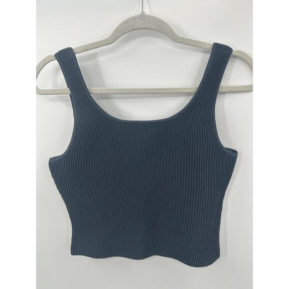 Quince Tops - NWT Quince Cropped Square Neck Ribbed Knit Tank Top L Grey